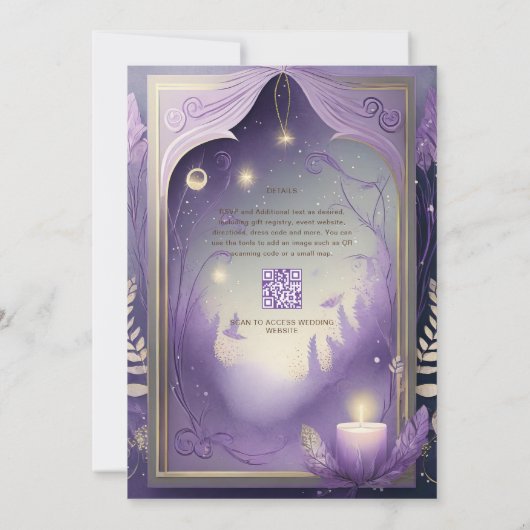 FAIRYCORE FAIRE-PART DE MARIAGE FAIRYTALE LILAC OR (Dos)