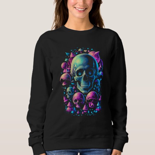 Fairycore Mushroom Skulls Aesthetic Vaporwave dark Trui (Voorkant)