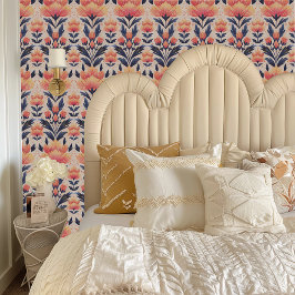 Fairycore Perzik, Geel, en Blauwe Bloemen Behang