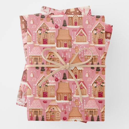 Fairycore Roze Kerstscènes Coördinerende Inpakpapier Vel (In situ)