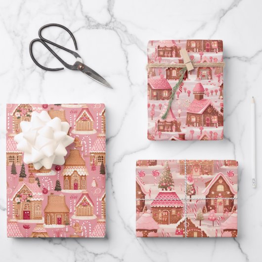 Fairycore Roze Kerstscènes Coördinerende Inpakpapier Vel (Voorkant)