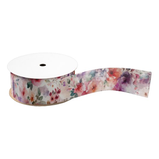 Fairycore Verjaardag Mooie Waterverf Bloemen Grosgrain Lint (Spoel)