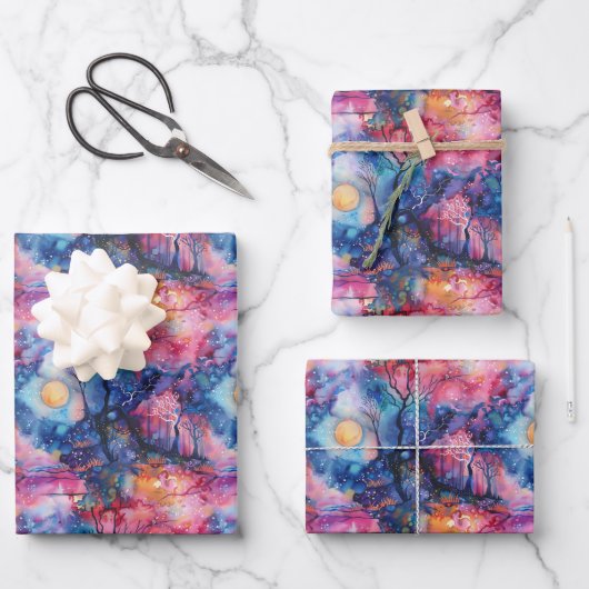 Fairyland Landscape Blue Pink Inpakpapier Vel (Voorkant)