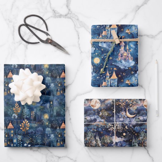 Fairyland Landscape Navy Blue Night  Inpakpapier Vel (Voorkant)