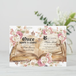 Fairytale Book Pink Rose Floral Baby Shower Kaart