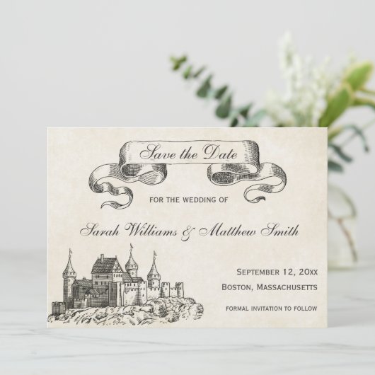 Fairytale bruiloft Sparen de Datum Save The Date (Staand voorkant)