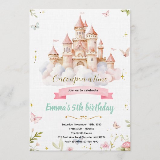 Fairytale Castle princess Birthday Invitation (Devant)