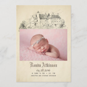 Fairytale Castle Princess Newborn Baby Foto Birth Aankondiging