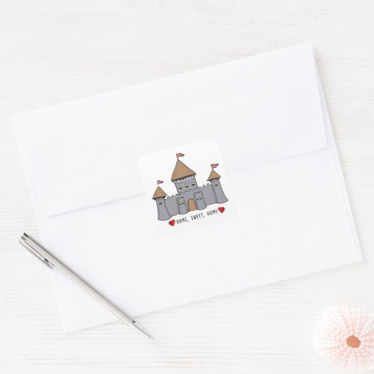 Fairytale Castle Sketch Vierkante Sticker (Envelop)