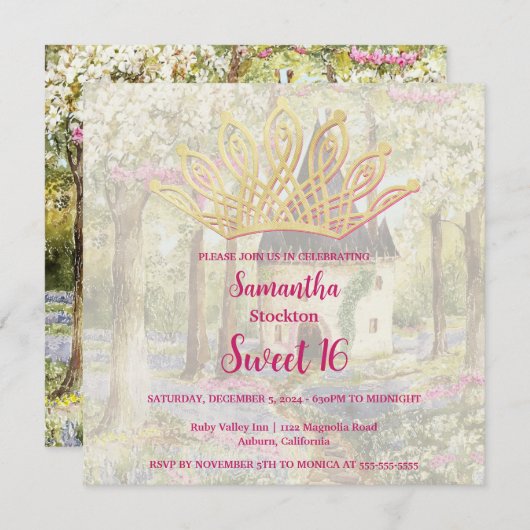 Fairytale Castle Sweet 16 Invitation (Devant / Derrière)