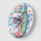 Fairytale Dragon and Fairy Girls Wall Horloge (Angle)