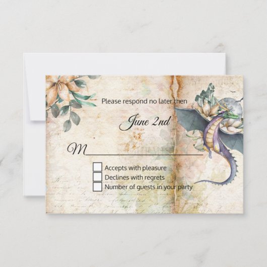 Fairytale Dragon Weddenschap RSVP Kaartje (Voorkant)