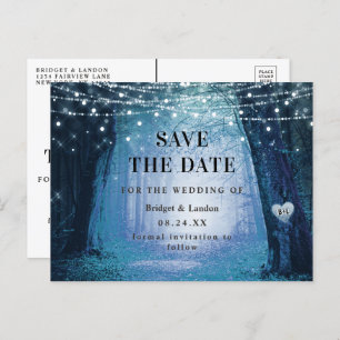 Fairytale Enchanted Forest Blue Save Date Aankondigingskaart