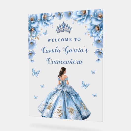 Fairytale Floral Dusty Blue Quinceañera Bienvenue (Angle)