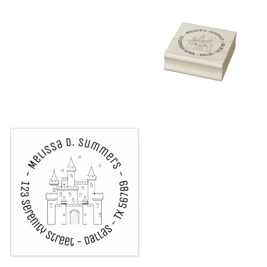 Fairytale Medieval Royal Castle Round Address Rubberstempel (Gestempeld)