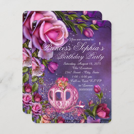 Fairytale Princess Birthday Party Kaart (Voorkant / Achterkant)