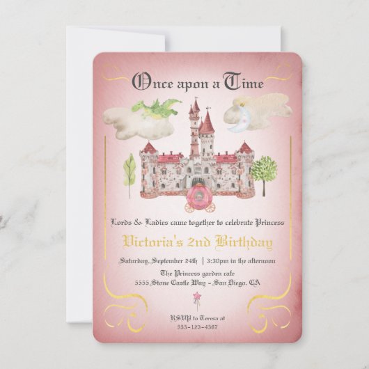 Fairytale Princess Castle Birthday Party Kaart (Voorkant)