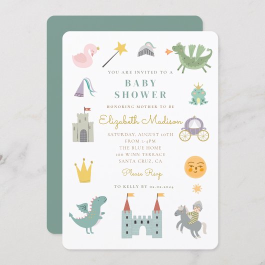 Fairytale Princess Dragon Baby shower Invitation