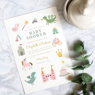 Fairytale Princess Dragon Baby shower Invitation