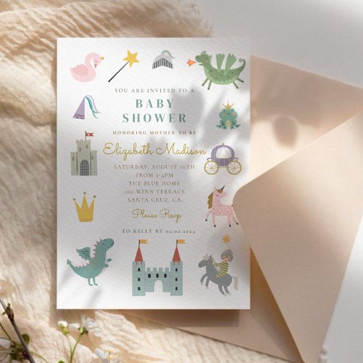 Fairytale Princess Dragon Baby shower Invitation