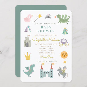 Fairytale Princess Dragon Baby shower Invitation Kaart