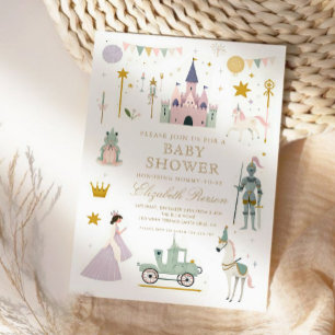 Fairytale Princess Dragon Baby shower Invitation Kaart