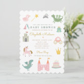 Fairytale Princess Dragon Baby shower Invitation Kaart (Staand voorkant)