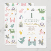 Fairytale Princess Dragon Birthday Invitation Kaart (Voorkant / Achterkant)