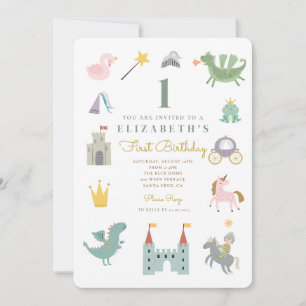 Fairytale Princess Dragon Birthday Invitation Kaart
