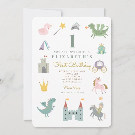 Fairytale Princess Dragon Birthday Invitation Kaart (Voorkant)
