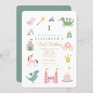 Fairytale Princess Dragon Birthday Invitation Kaart