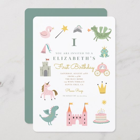 Fairytale Princess Dragon Birthday Invitation Kaart