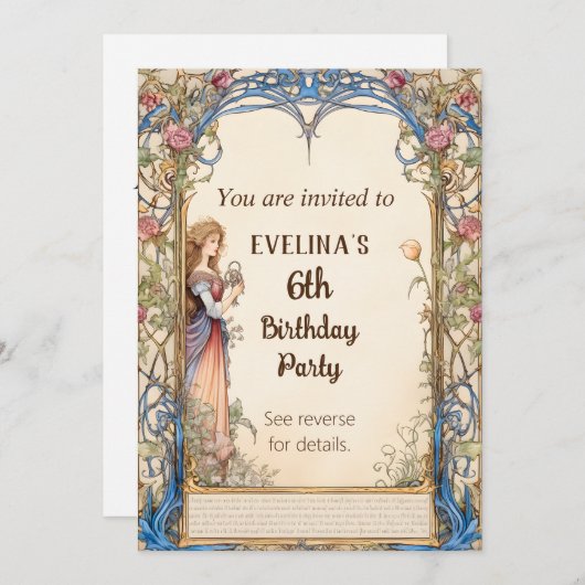 Fairytale Princess Invitation d'anniversaire (Devant / Derrière)