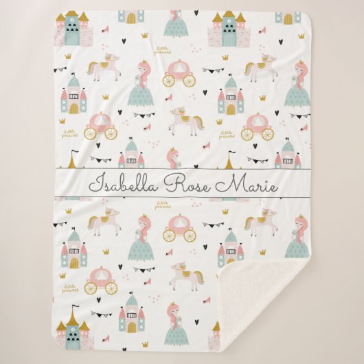 Fairytale Princess Pattern Sherpa Blanket Sherpa Deken (Voorkant)