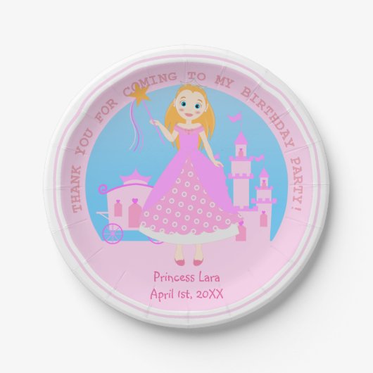 Fairytale prinses in Pink Birthaday Party Papieren Bordje (Voorkant)