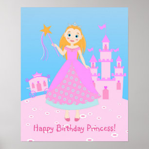 Fairytale prinses in Pink Birthaday Party Poster
