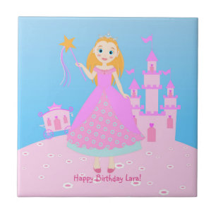 Fairytale prinses in Pink Birthaday Party Tegeltje