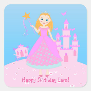 Fairytale prinses in Pink Birthaday Party Vierkante Sticker