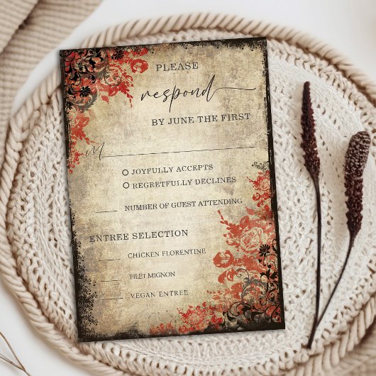 Fairytale Red Roses Wedding Carte de réponse RSVP