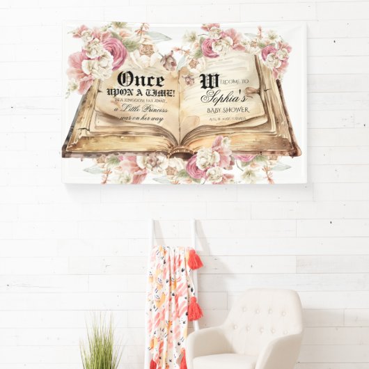 Fairytale Royal Baby Shower Welcome Sign Spandoek (Insitu)