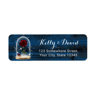 Fairytale Rustic Navy Blue Roos Dome Address Label