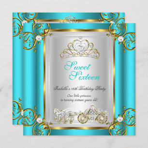 Fairytale Sweet 16 16th Birthday Turquoise Blauwgr Kaart