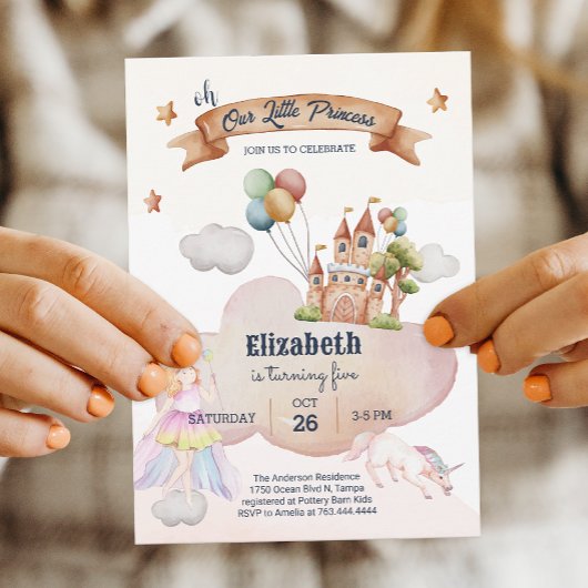Fairytale Unicorn Castle Girl Birthday Invitation