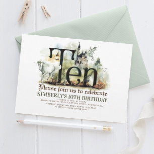 Fairytale Unicorn Dragon Magic Castle 10 Birthday Kaart