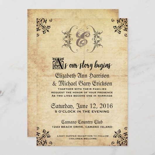 Fairytale Vintage Wedding Invitation (Devant / Derrière)