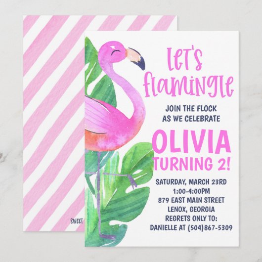 Faisons Flamingle ! Invitation pour une fête d'ann (Devant / Derrière)