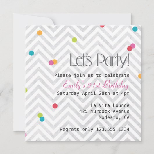 Faisons la fête Chevron et Dot Invitation (Devant)