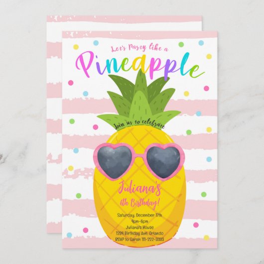 Faisons la fête comme un ananas Invitation d'anniv (Devant / Derrière)