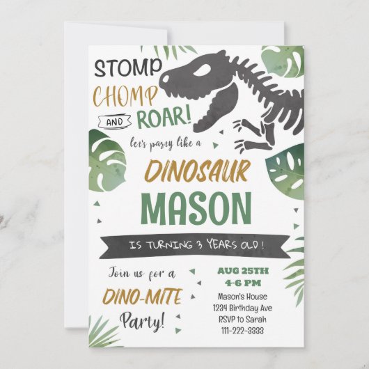 Faisons la fête comme un dinosaure Invitation d'an (Devant)