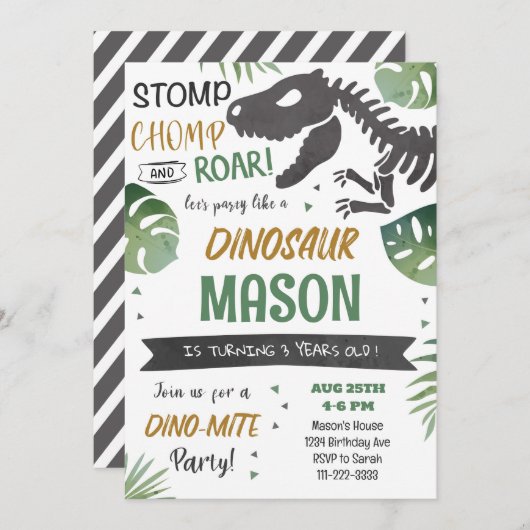 Faisons la fête comme un dinosaure Invitation d'an (Devant / Derrière)